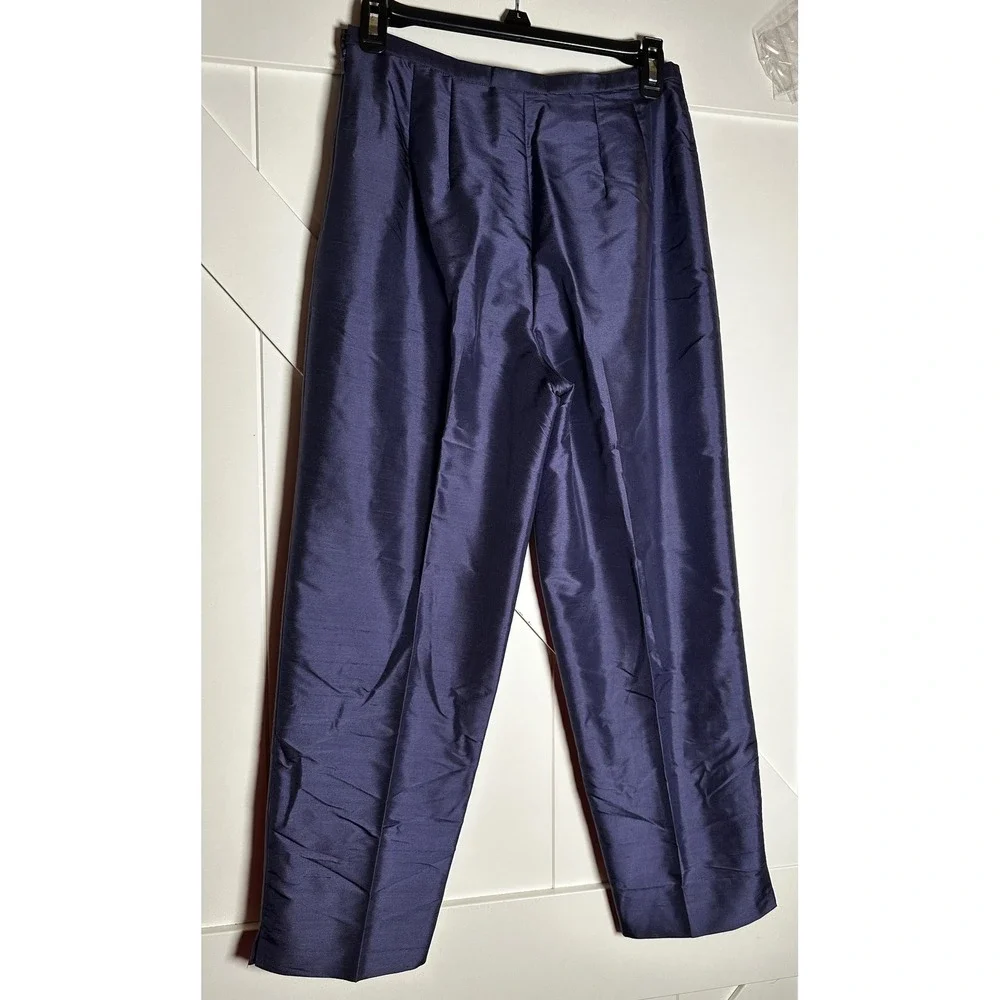 Talbots Petites Navy Pure Silk Floral Embroidered Blazer Pants Suit Set Sz‎ 8P